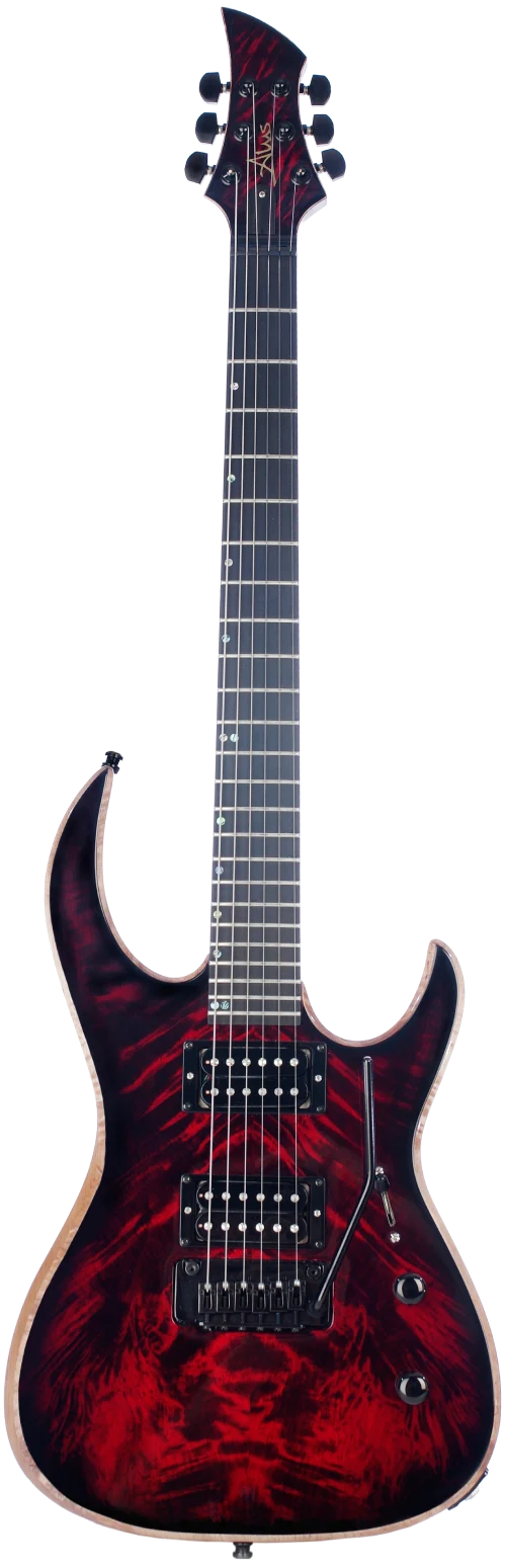 Guitarra Phoenix Blood Red — acabado burst rojo sangre sobre madera quilted