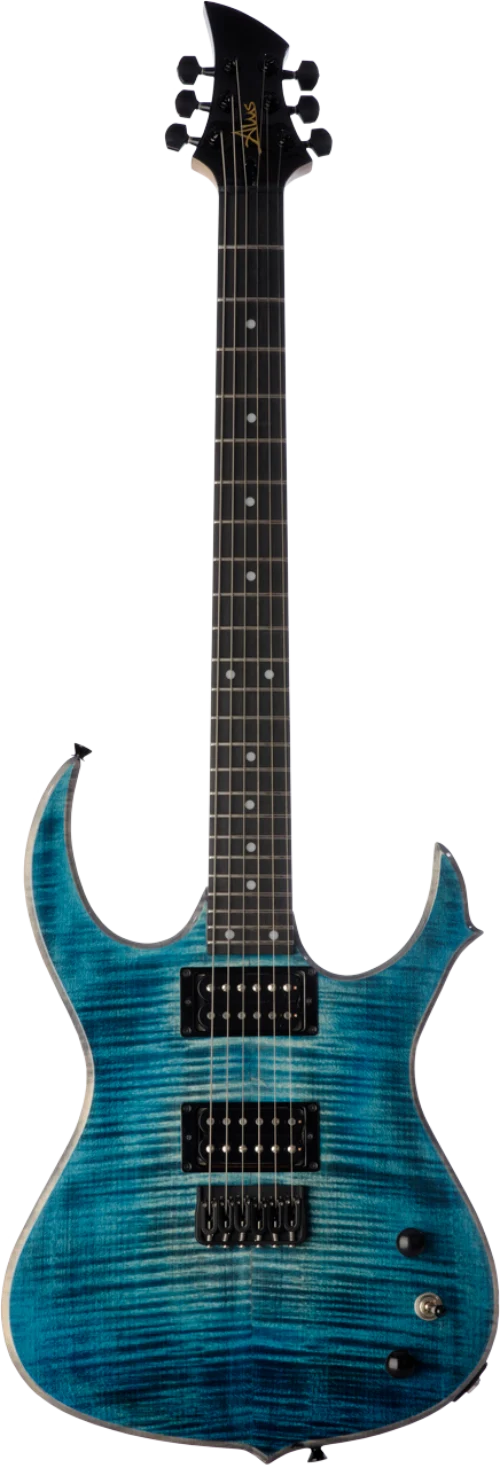 Guitarra Reindeer — acabado azul turquesa burst
