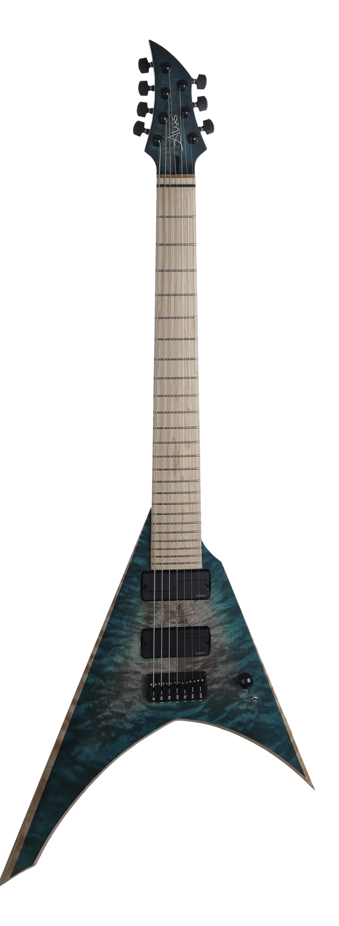 Guitarra Skyline — cuerpo en V con acabado turquesa burl